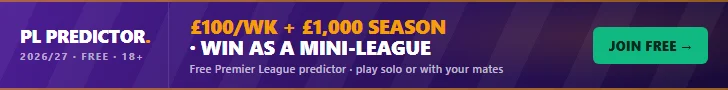 PL Predictor 2026/27: free Premier League predictor game, win up to 100 pounds a week and a 1,000 pound season prize. Join free.